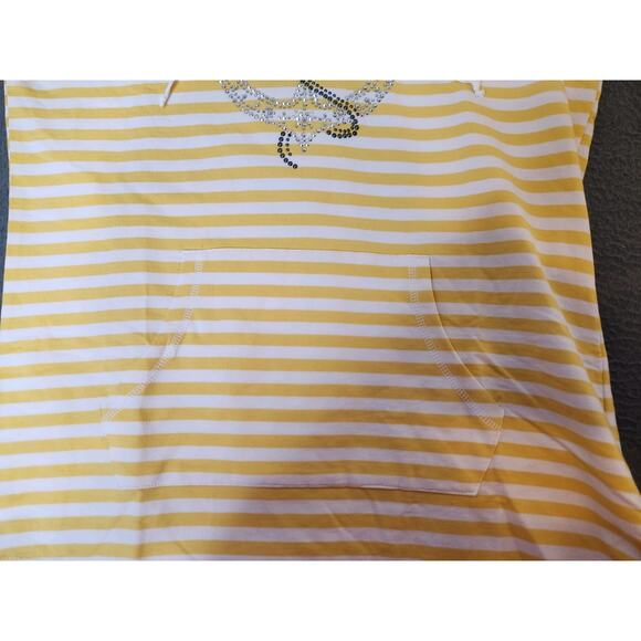 Quacker Factory Nautical Tunic Top Womens S Yellow White Sequins Anchor Beach - Picture 4 of 7